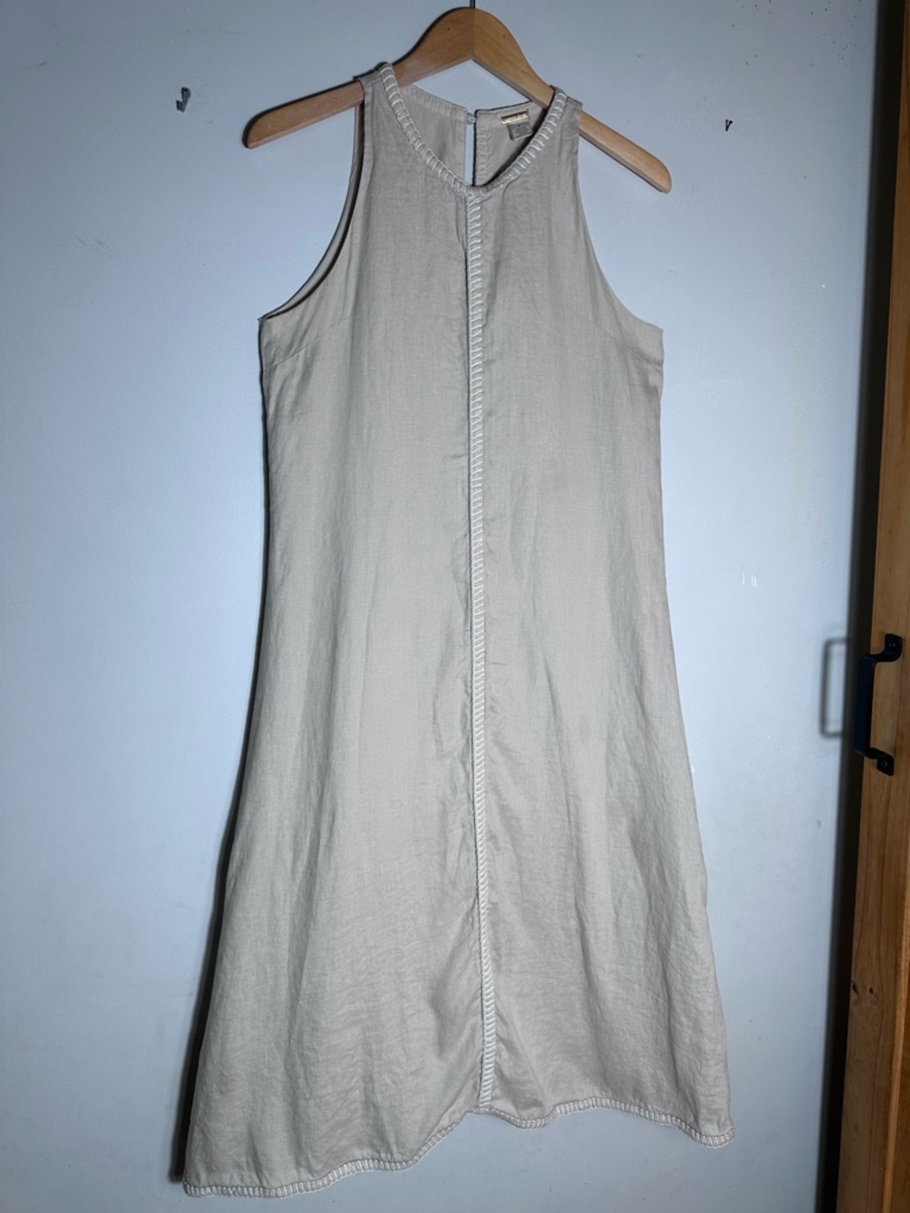 Linen Sleeveless Cream A-Line Dress